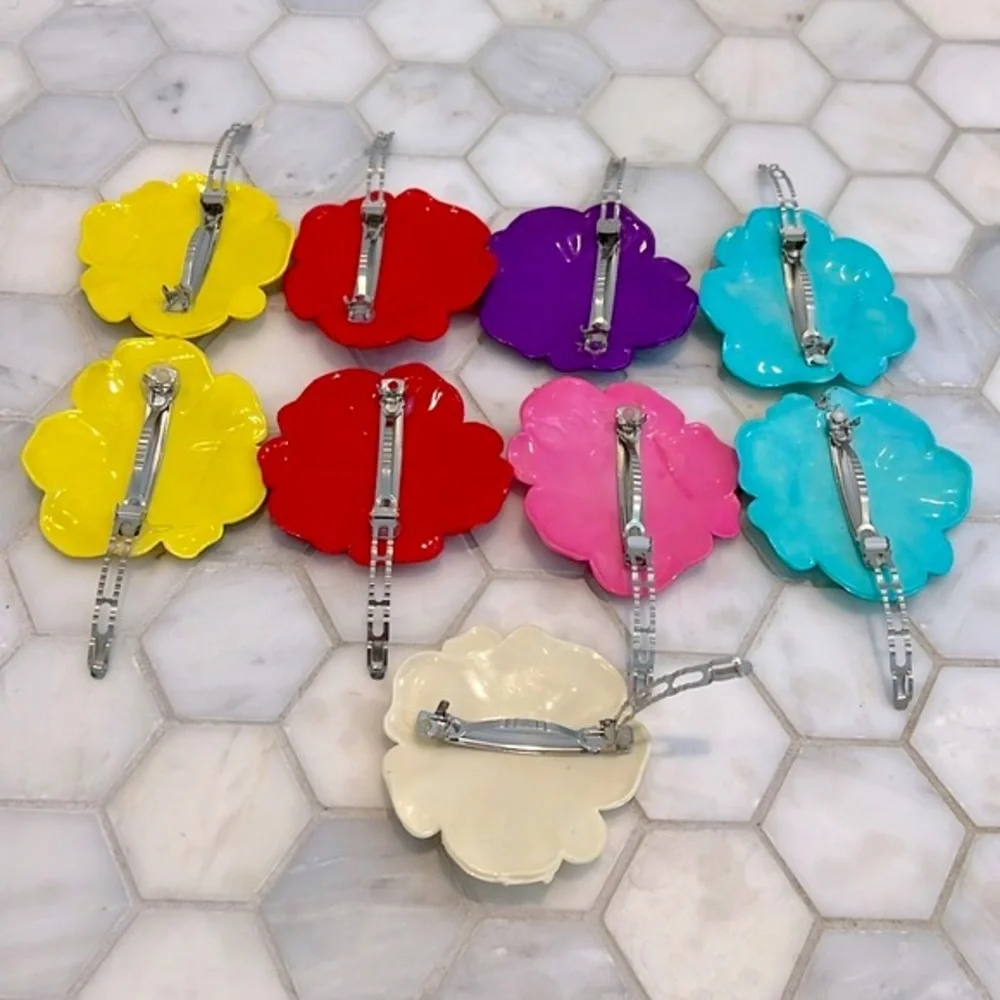 BUNDLE 9 Vintage Multi Colored Colorful Flower Hair Clips Barrettes